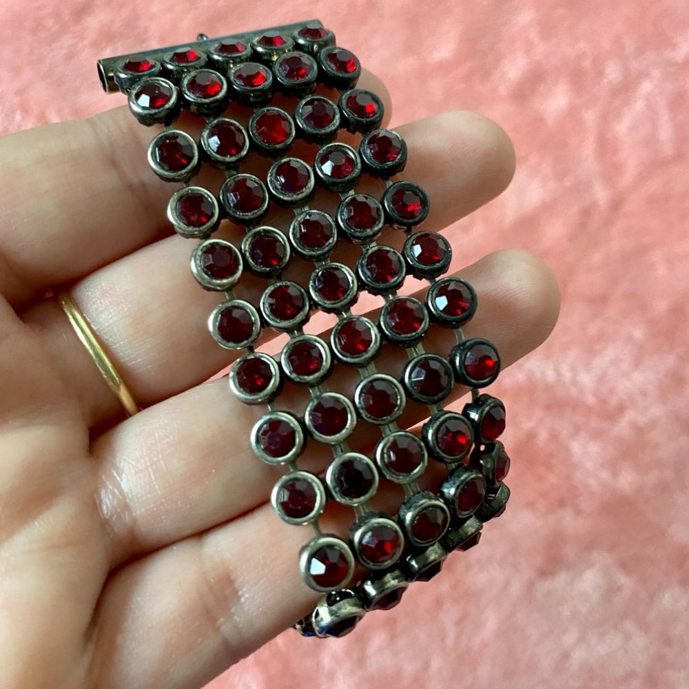 Faux Ruby Rhinestone Chunky Bracelet - Picture 2 of 3
